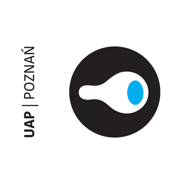 UAP logo: shape resembling an eye in a black circle. On the left, text: "UAP | Poznań".