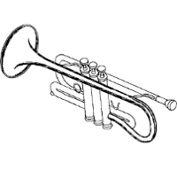 Black and white drawing of a trumpet.