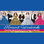 Concert poster - group of artists in stage garments and information about the event.