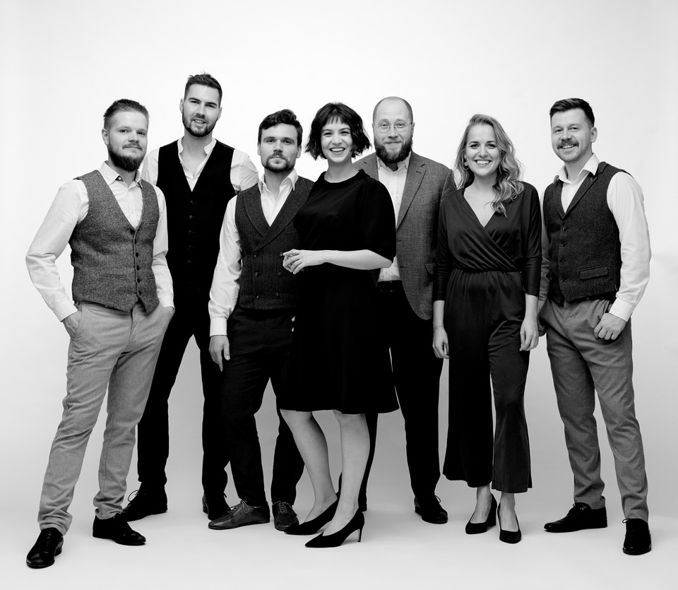 Balck and white photo of the band