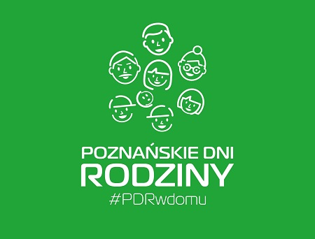 Zielona grafika z białym napisem 'Poznańskie dni rodziny".
