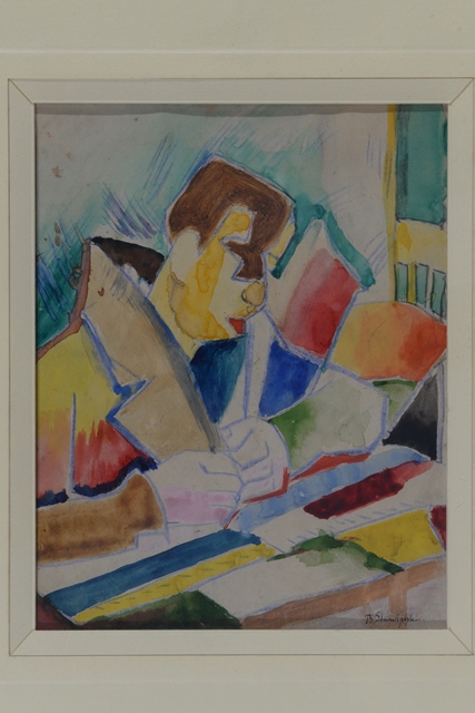 B. Stawiński, Czytający, ok. 1935, akwarela, tempera, kredka, 18,5 x 14,5