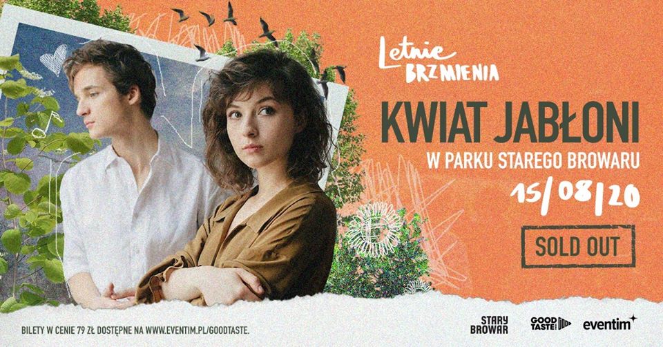 Na kolorowym tle widać dwoje członków zespołu Kwiat Jabłoni.