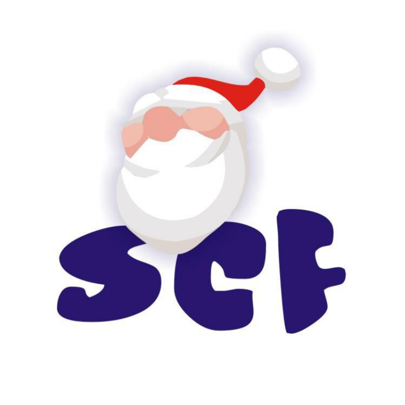 Głowa Mikołaja i napis "SCF".