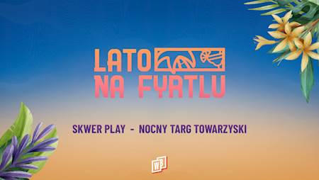 Na niebieska pomarańczowym banerze nazwa cyklu i lokalizacje koncertów. W narożnikach kwiatowe wzory.