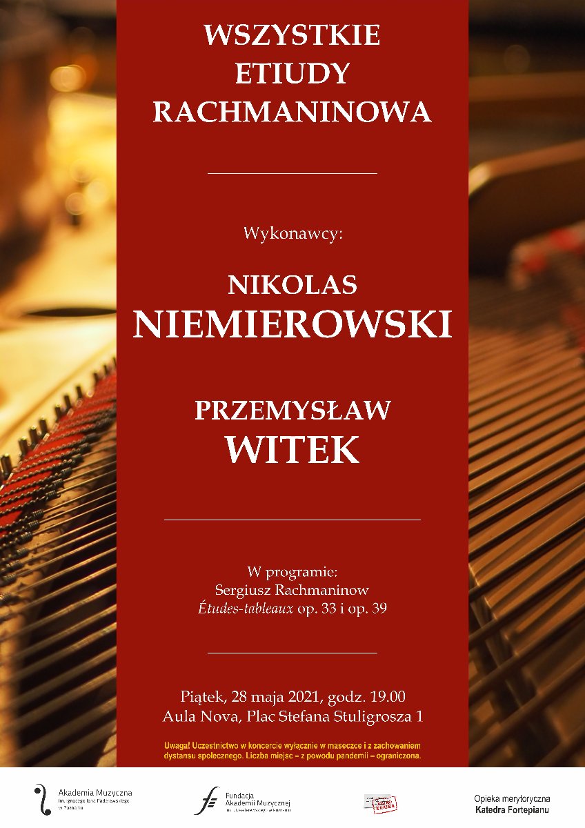 Na bordowym tle informacje o koncercie zawarte w treści opisu wydarzenia.