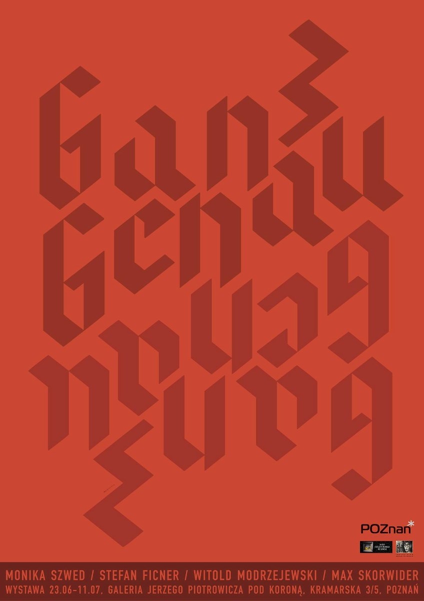 Na czerwonym tle czarny napis "ganz genau".