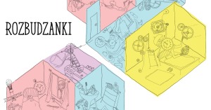 Baner z kolorowymi sześcianami.