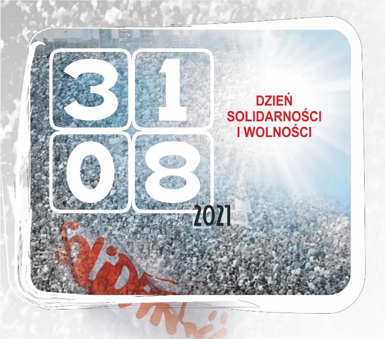 Archiwalne zdjęcie pochodu Solidarności a na nim data obchodów.