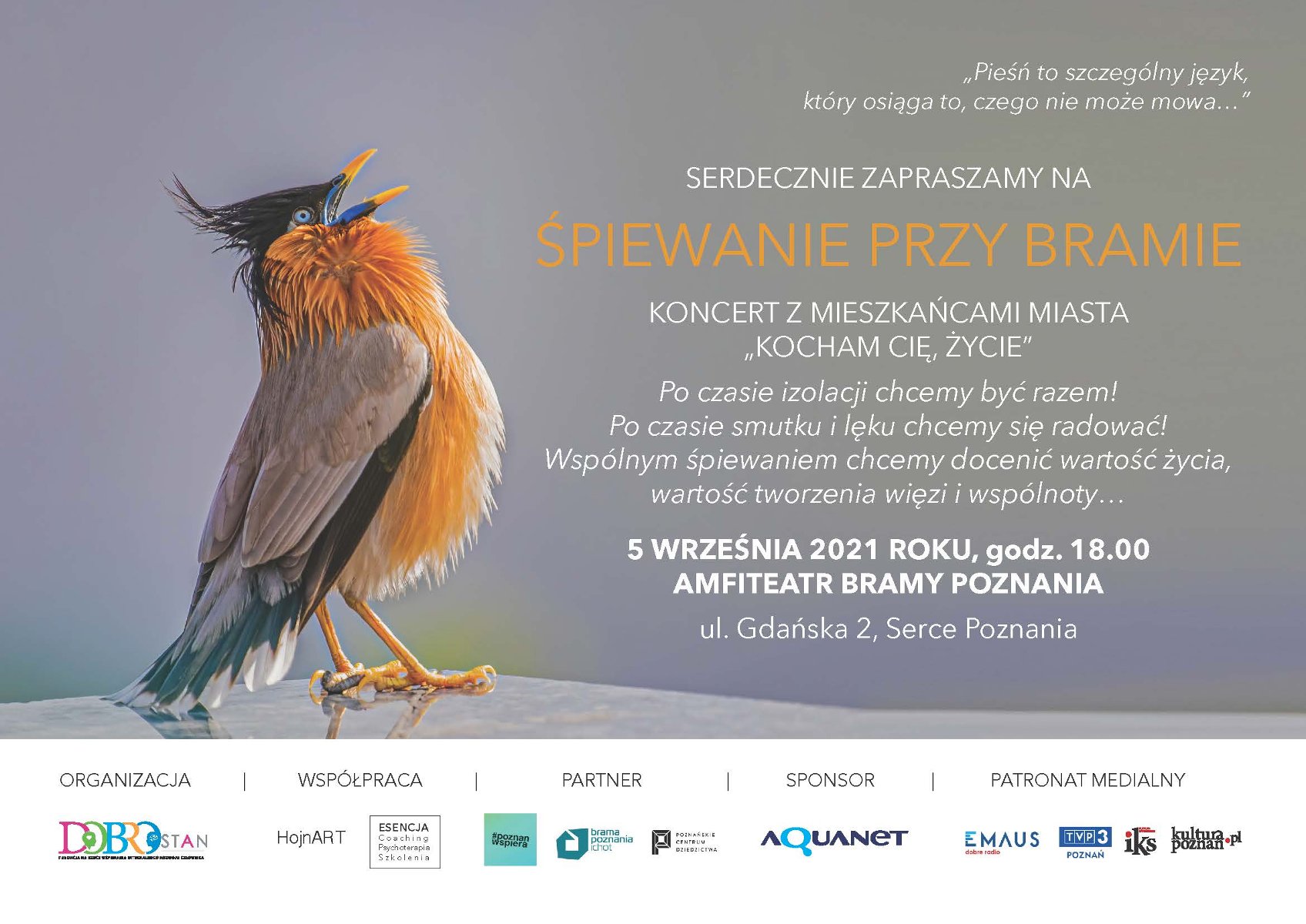 Ptaszek i informacje o wydarzeniu.