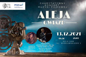 Fotografia projektora filmowego i informacje o wydarzeniu.