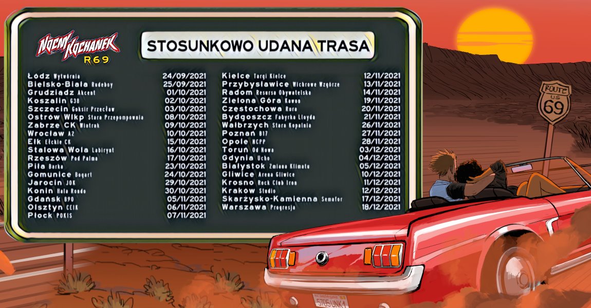 Baner z informacjami o trasie koncertowej.