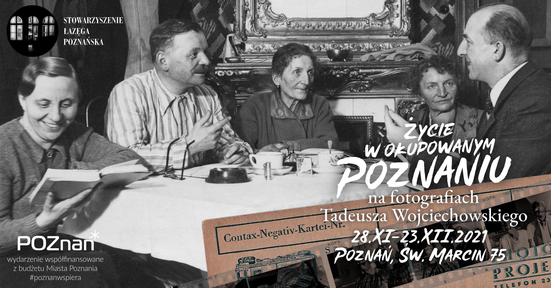 Czarno-biała fotografia i informacje o wydarzeniu.