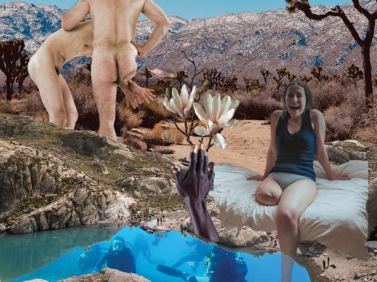 Obraz promujący wystawę to kolaż autorstwa Magdaleny Sobolskiej. Utrzymany jest w brązowo-niebieskich odcieniach. Na pierwszym planie znajduje się oczko wodne, w nim zanurzone są nurkinie. Z wody wyłania się czarna dłoń ze złotymi opuszkami palców, z których wyrasta lilia.