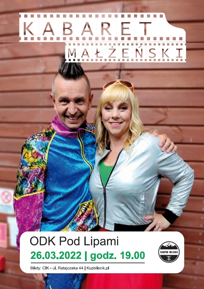 Plakat z informacjami o wydarzeniu i zdjęciami aktorów.