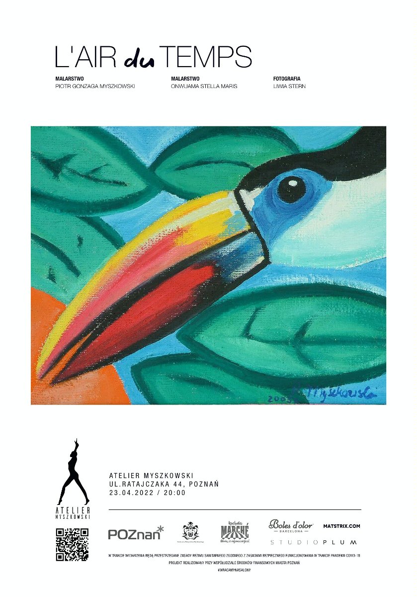 Jedna z prac artystki i informacje o wystawie.