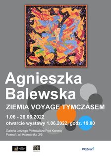 Jedna z prac artystki i informacje o wystawie.