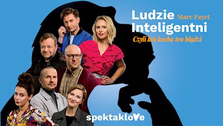 Zdjęcia aktorów występujących w spektaklu i nazwa wydarzenia.