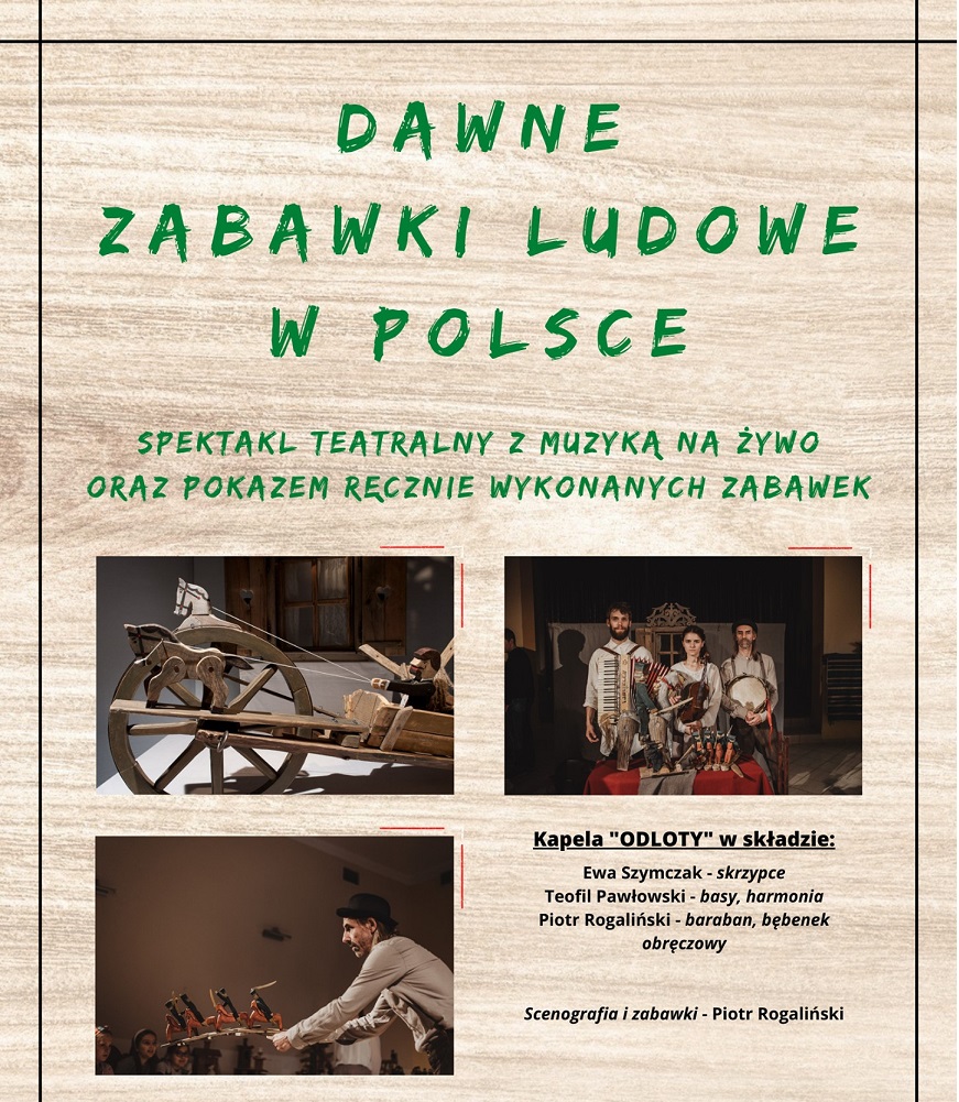 Baner z nazwą wydarzenia i zdjęciami artystów w trakcie spektaklu.