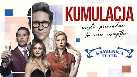 Zdjęcia aktorów występujących w spektaklu i nazwa wydarzenia.