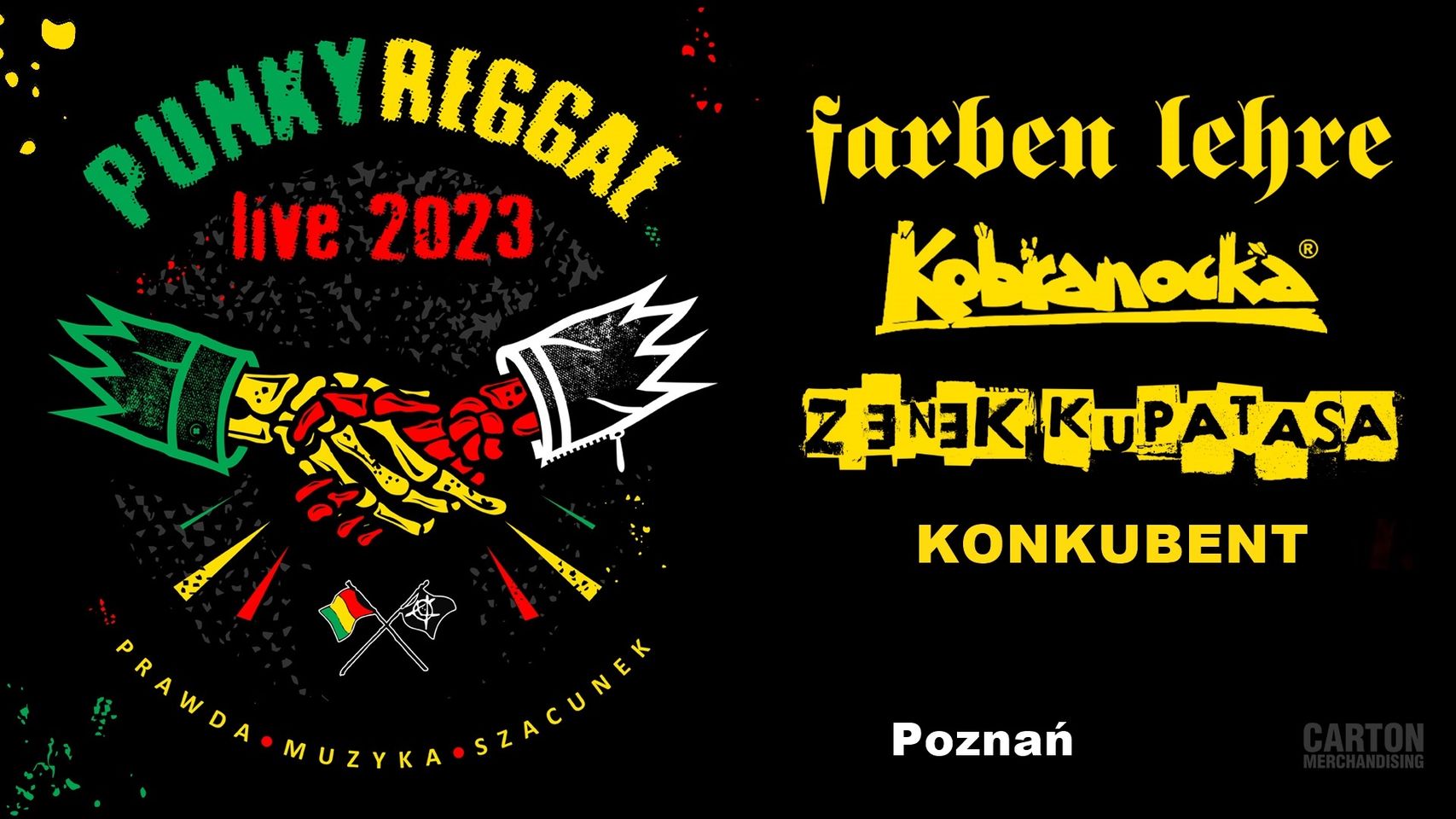 Baner promujący wydarzenie. Nazwa wydarzenia i lista artystów.