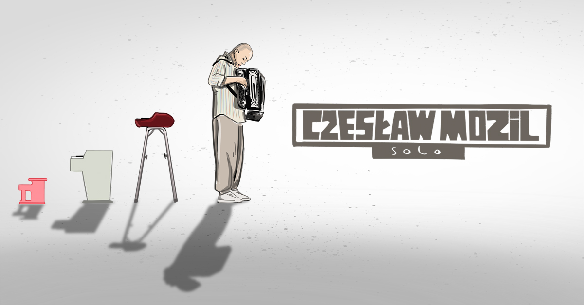 Baner promujący wydarzenie. Nazwa wydarzenia. Rysunek akordeonisty.