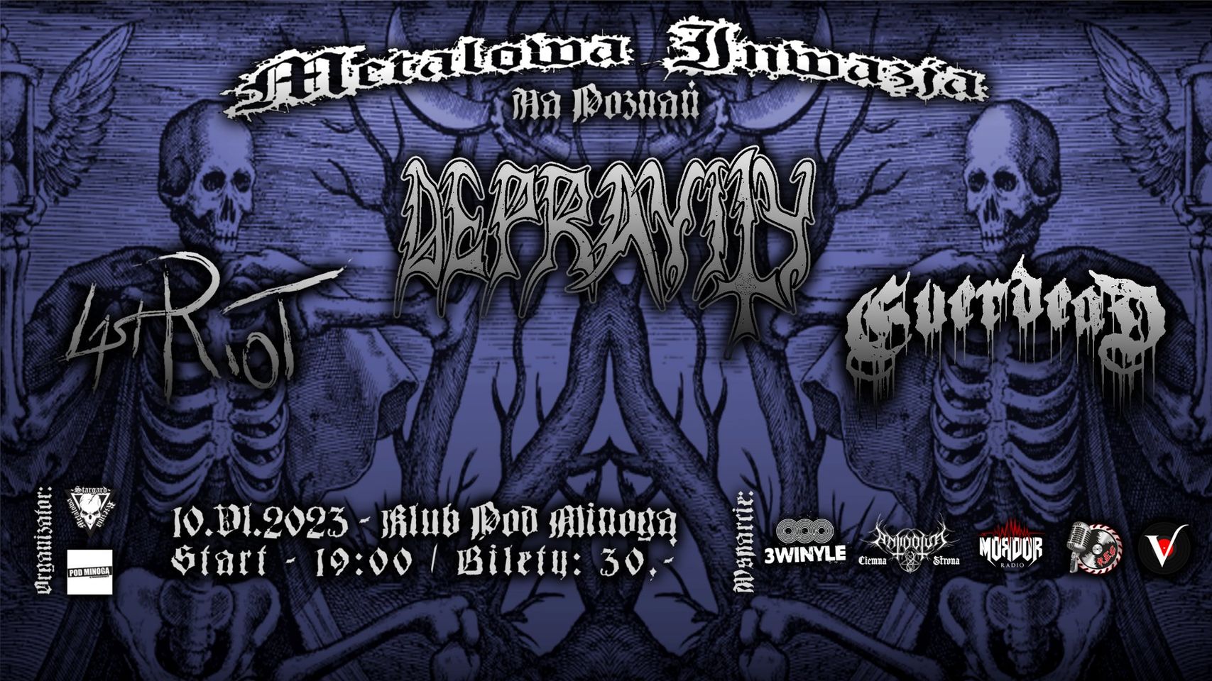 Baner promujący wydarzenie. Nazwa wydarzenia i lista artystów.