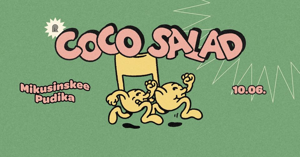 Baner promujący wydarzenie. Dwie żółte kulki biegnące, złączone w nutkę. Zielone tło.