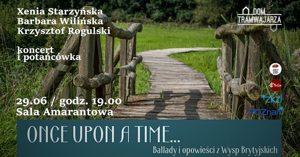 Baner promujący wydarzenie. Nazwa wydarzenia i zdjęcie drewnianego mostka i kładki.