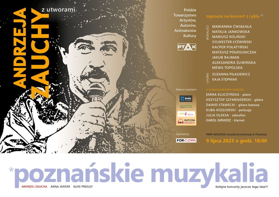 Baner promujący wydarzenie. Nazwa wydarzenia i odbicie linorytu z wizerunkiem Andrzeja Zauchy.