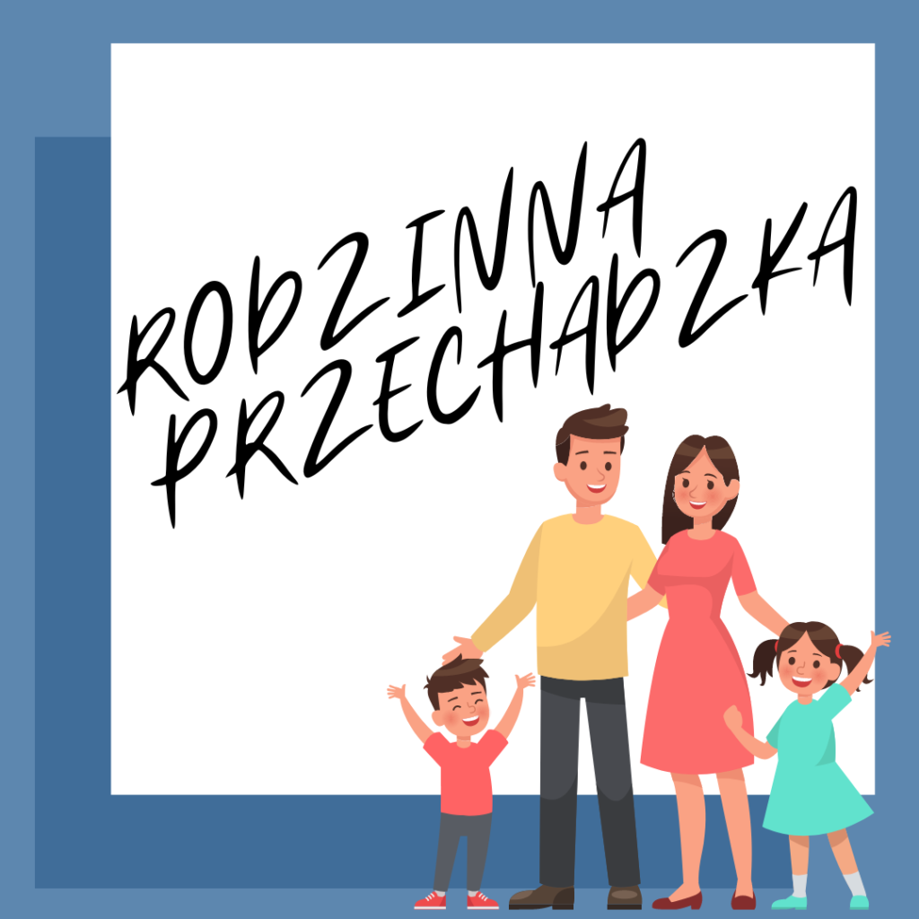 Baner promujący wydarzenie. Nazwa wydarzenia. Rysunek rodziny z dwójką dzieci.