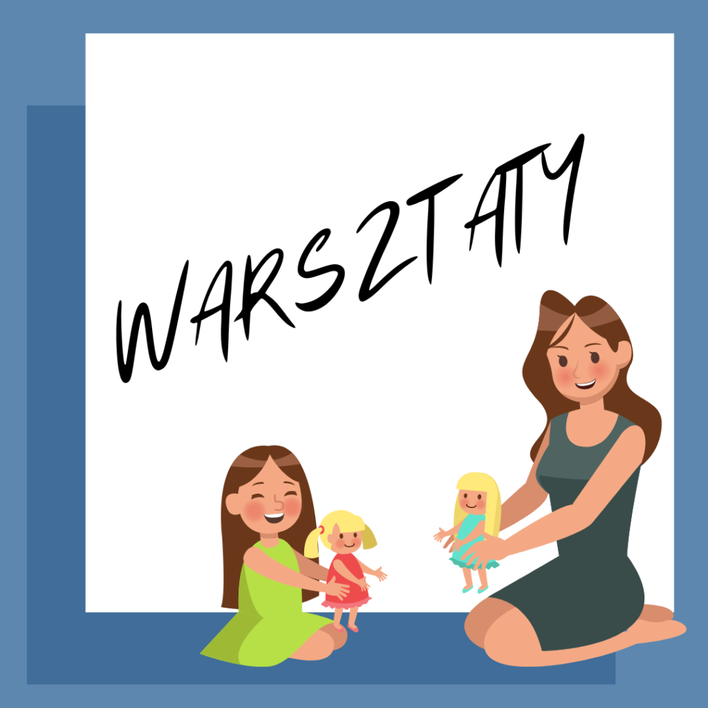 Baner promujący wydarzenie. Nazwa wydarzenia. Rysunek mamy z córką trzymającymi lalki.