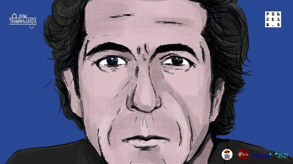 Baner promujący wydarzenie. Rysunek twarzy Cohena.