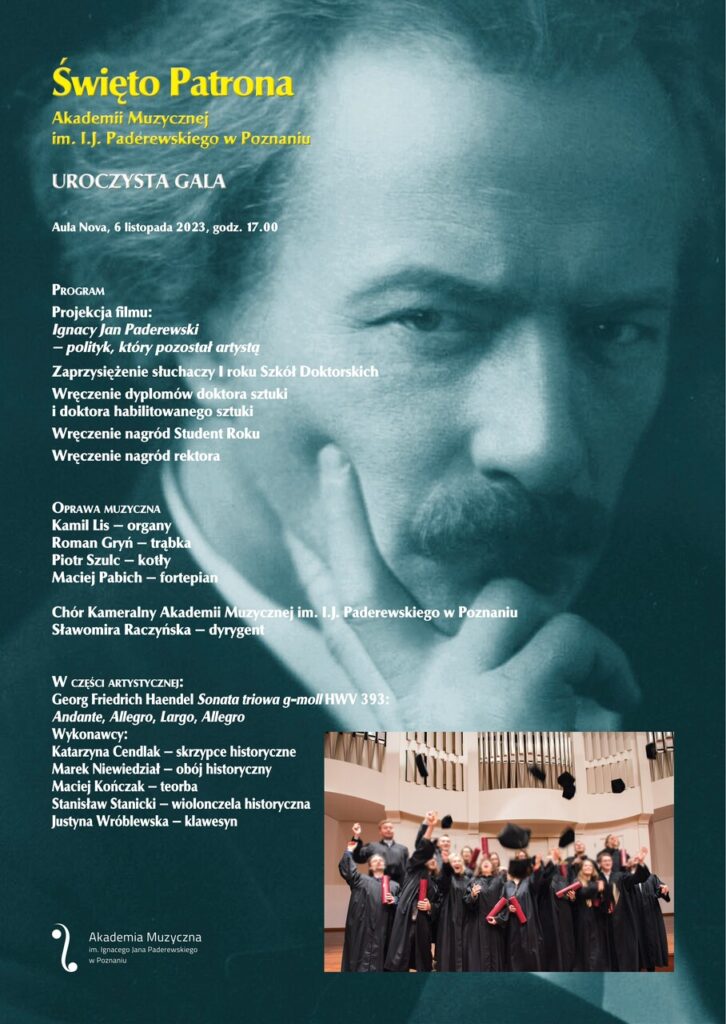Baner promujący wydarzenie. Nazwa wydarzenia i zdjęcie Paderewskiego w tle.
