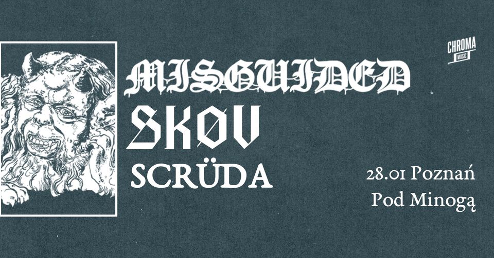 Na szarym tle nazwy zespołów koloru białego. Po lewej obraz diabła, a po prawej data i miejsce wydarzenia.