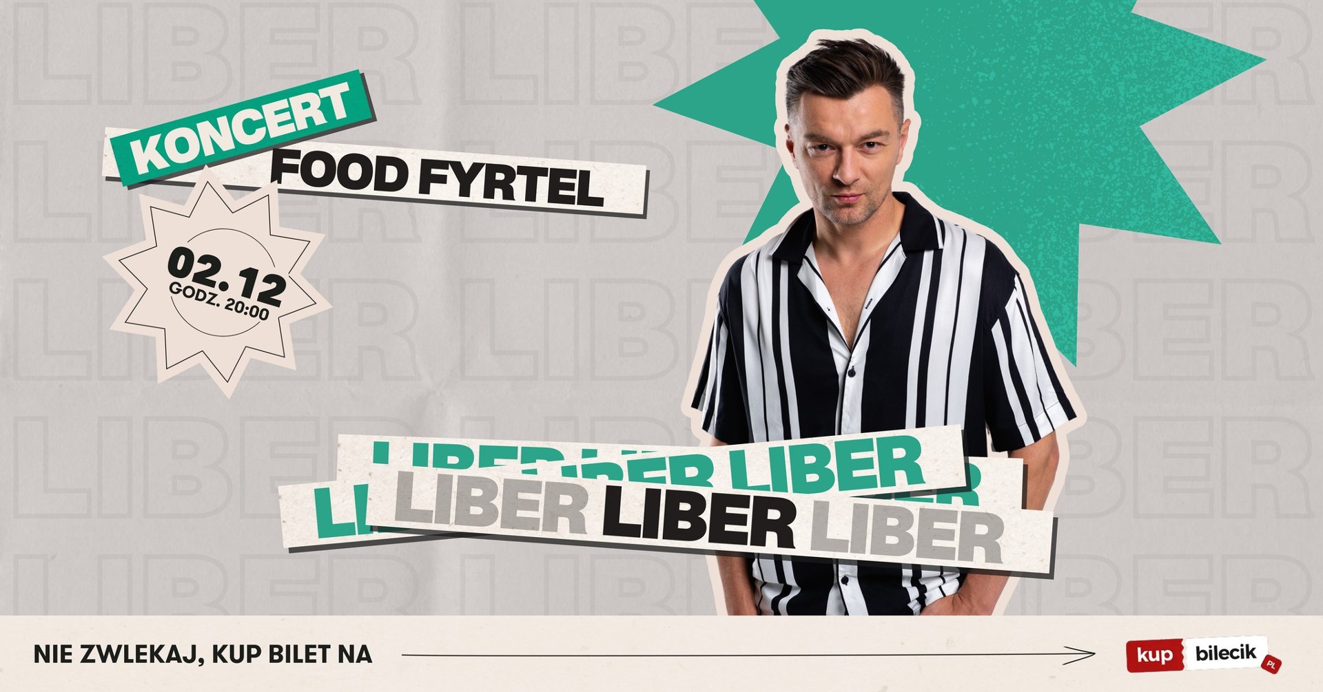 Baner promujący wydarzenie. Nazwa wydarzenia i zdjęcie artysty.