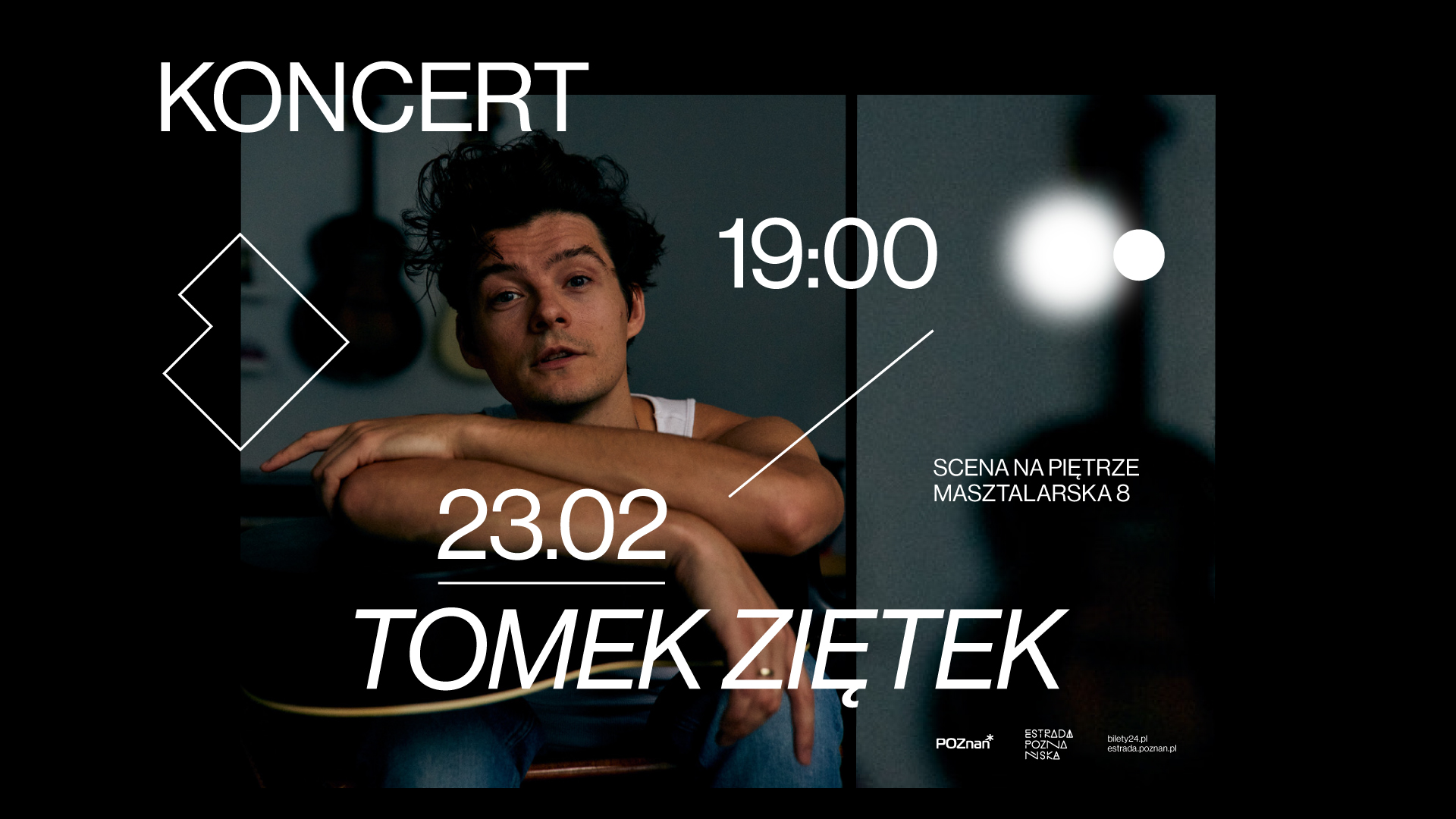 Baner promujący wydarzenie. Nazwa wydarzenia i zdjęcie artysty.