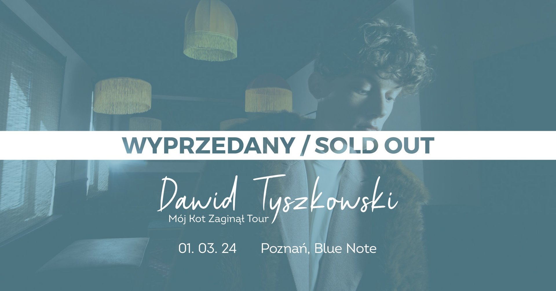 Baner promujący wydarzenie. Nazwa wydarzenia i zdjęcie artysty.