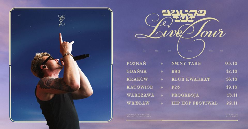 Baner promujący wydarzenie. Nazwa wydarzenia i zdjęcie artysty.