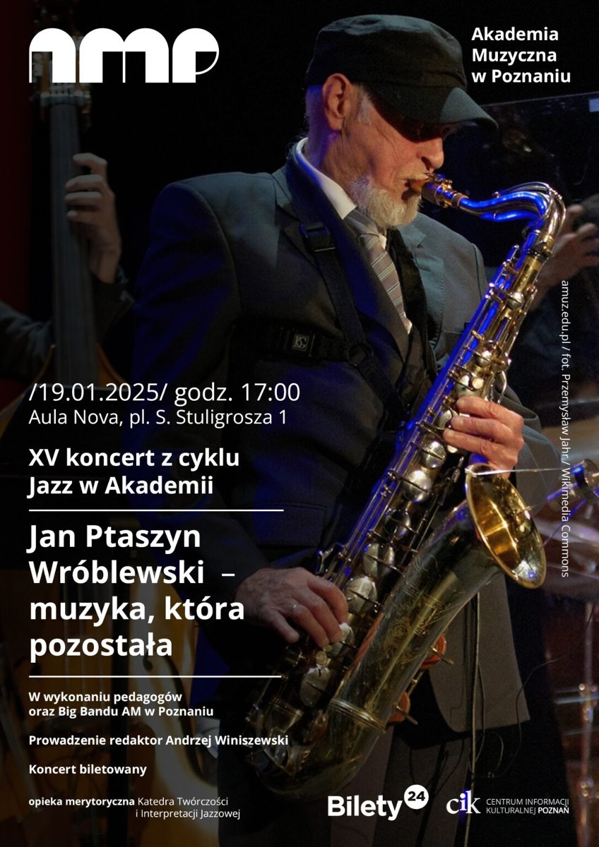 Baner promujący wydarzenie. Nazwa wydarzenia, data i zdjęcie Artysty. (fot. Przemysław Jahr / Wikimedia Commons)