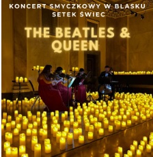 Baner promujący wydarzenie. Nazwa wydarzenia. W tle fortepian i świece oraz kwartet muzyków na scenie.