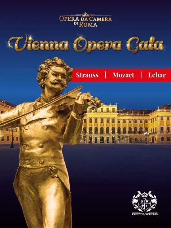 Baner promujący wydarzenie. Nazwa wydarzenia. W tle zdjęcie pomnika Straussa i opery wiedeńskiej.