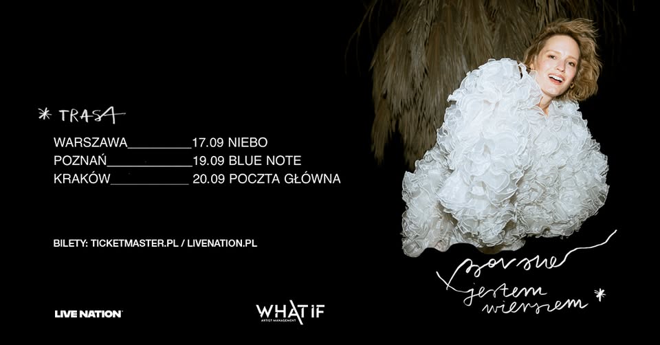 Baner promujący wydarzenie. Nazwa wydarzenia i zdjęcie artystki.