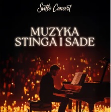 Baner promujący wydarzenie. Nazwa wydarzenia. W tle fortepian i świece.