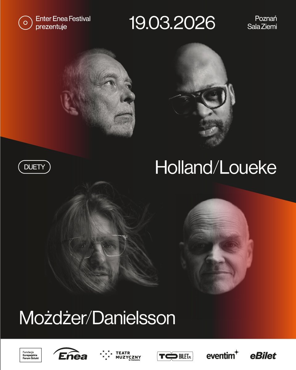 Baner z nazwą wydarzenia, zdjęciami osób srtystycznych w sytuacjach scenicznych.