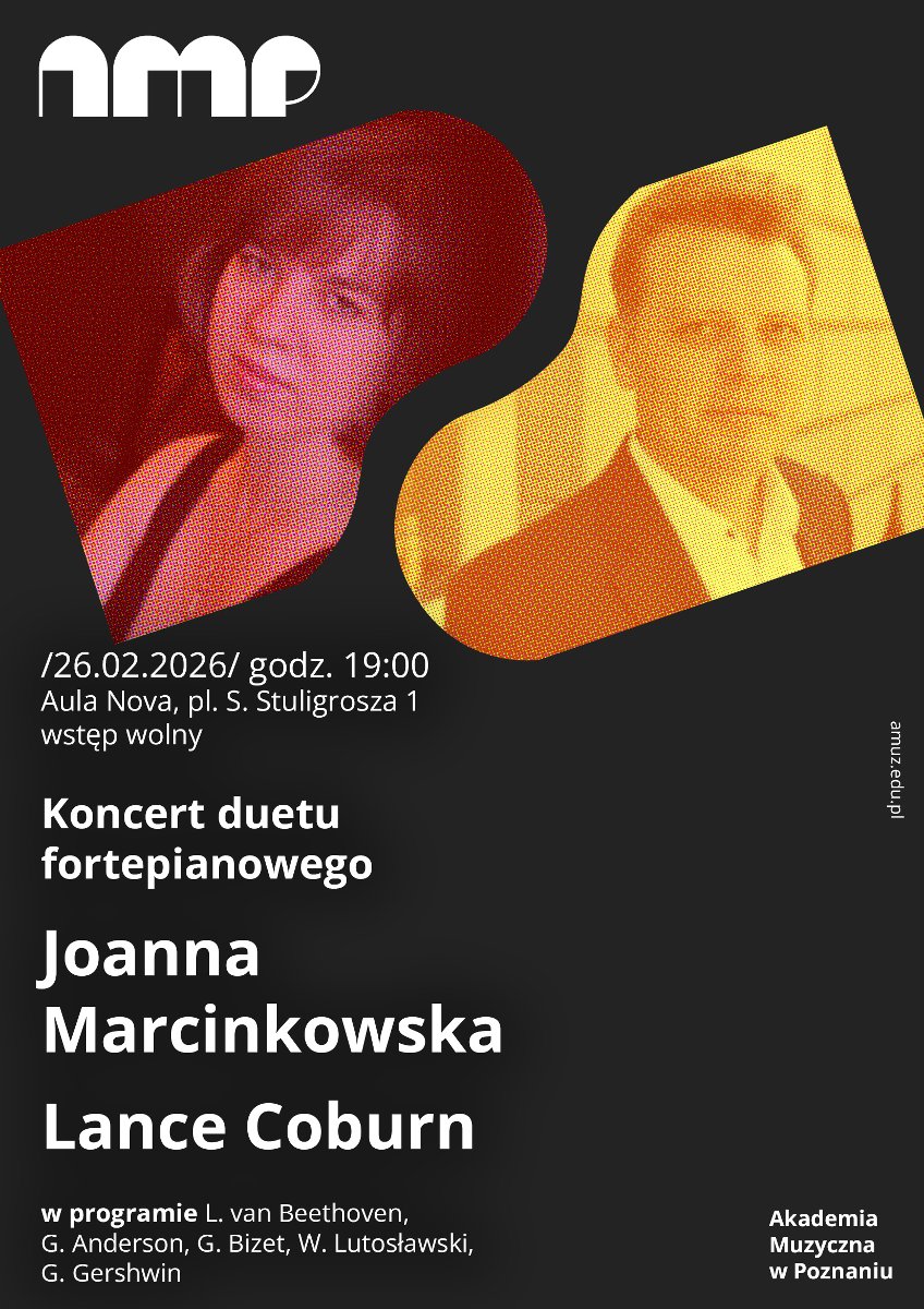 Baner z nazwą wydarzenia. Zdjęcie osób artystycznych.