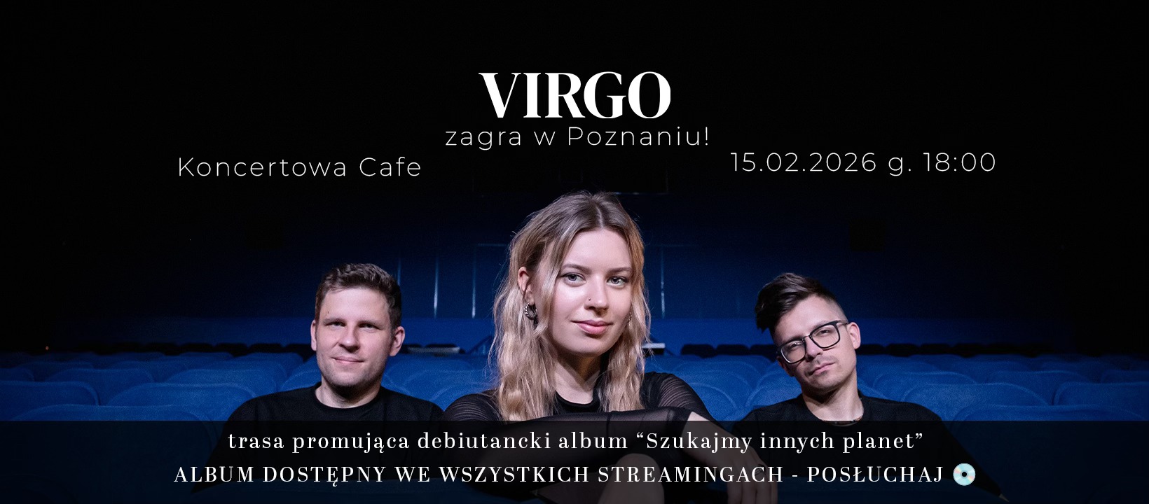 Baner promujący wydarzenie. Nazwa wydarzeania i zdjęcie osób artystycznych.