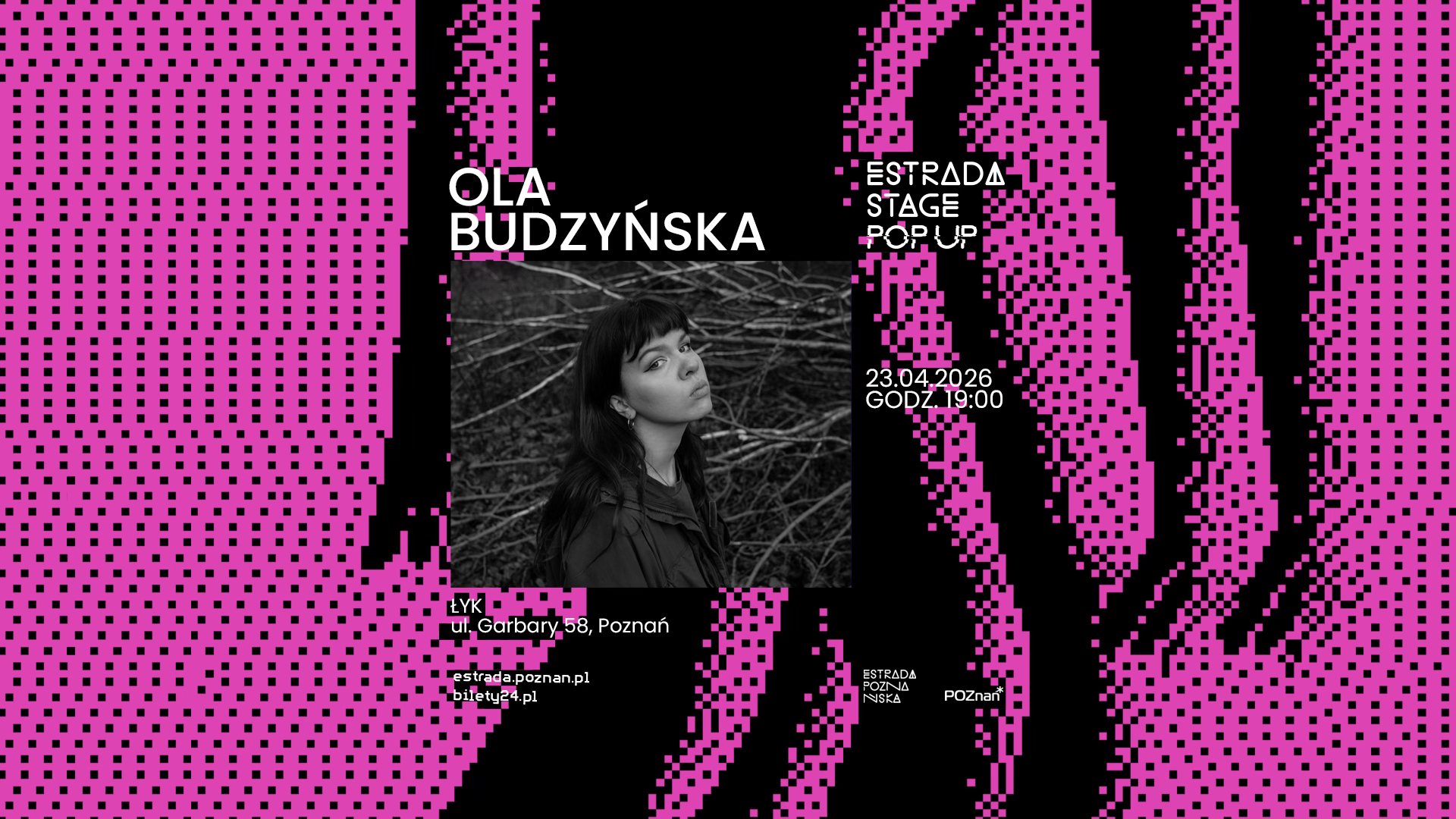 Baner promujący wydarzenie. Nazwa wydarzenia i zdjęcie osoby artystycznej.