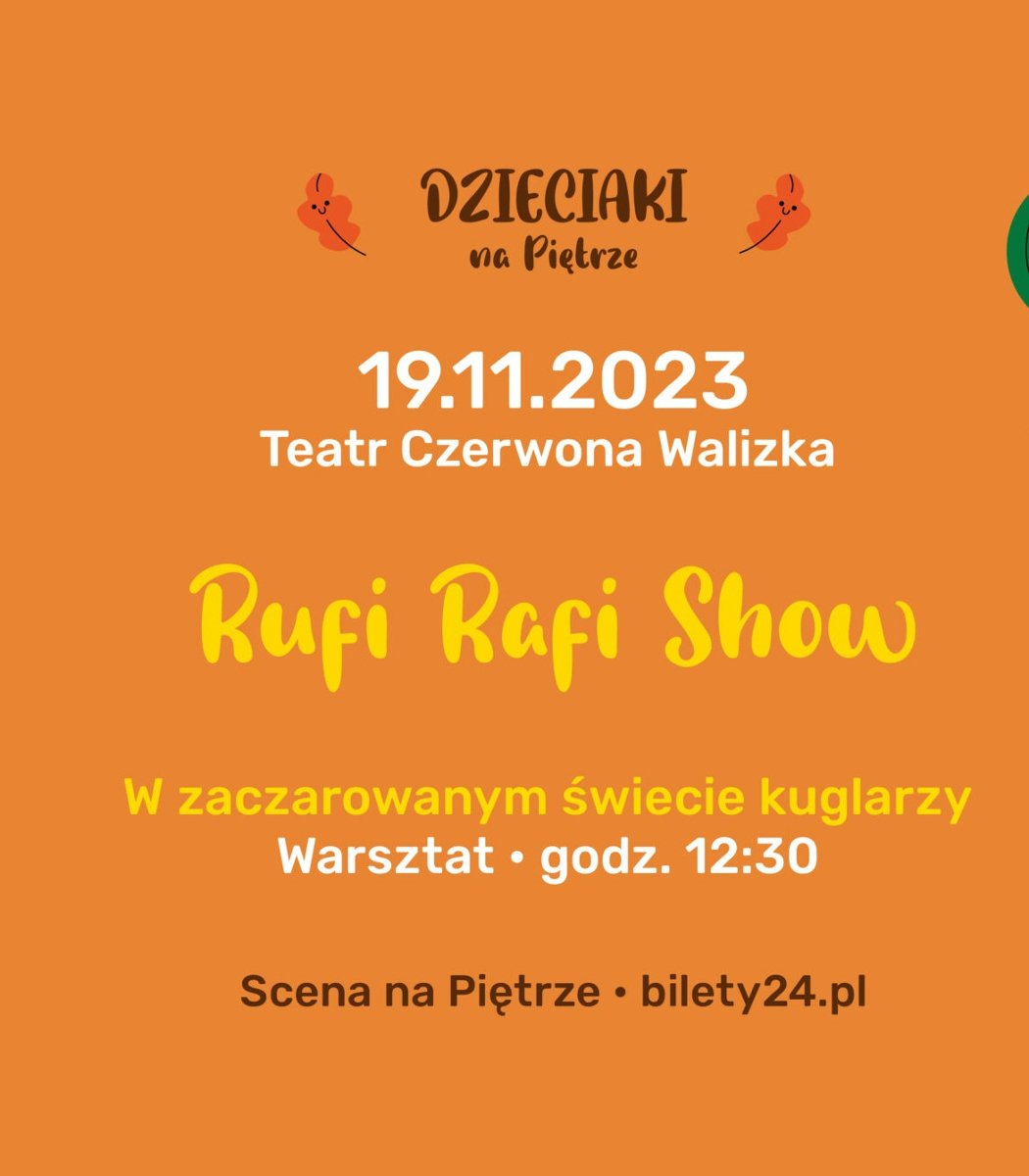 Na pomarańczowym tle informacje na temat wydarzenia: data, godzina, miejsce, tytuł.