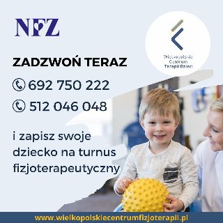 Obrazek informuje o bezpłatnej fizjoterapii dla dzieci.